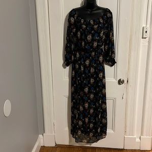 Jealous Tomato Off-the-Shoulder Maxi Dress Black Floral Metallic Threads Size L